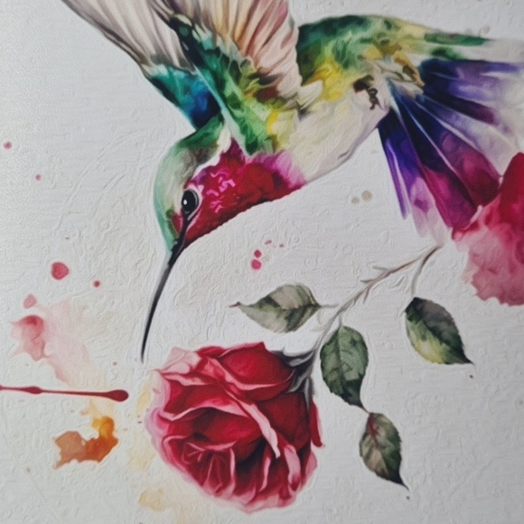 4x6‎ Hummingbird Rose Watercolor Oil Painting Art Print - Picture 3 of 4